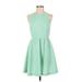 Charming Charlie Casual Dress - Fit & Flare Crew Neck Sleeveless: Green Solid Dresses - Women's Size Small