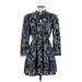 Ulla Johnson Casual Dress - A-Line Plunge Long sleeves: Blue Print Dresses - Women's Size 4