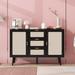 Accent Storage Cabinet with 2 Doors and 3 Drawers,Sideboard Cabinet with Decorative Rattan Doors