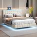 Queen Size Floating Bed Frame with LED Lights and USB Charging, Modern Upholstered Platform LED Bed Frame