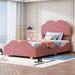 Twin Size Upholstered Platform Bed with Cloud Shaped Bed Board, Solid Wood Supported Feet and Baffle, Dark Pink