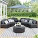 6 Pieces Outdoor Sectional Half Round Patio Rattan Sofa Set, PE Wicker Conversation Furniture Set w/ One Storage Side Table
