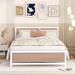 Queen Size Platform Bed, Metal and Wood Bed Frame with Headboard and Footboard, No Box Spring Needed, White