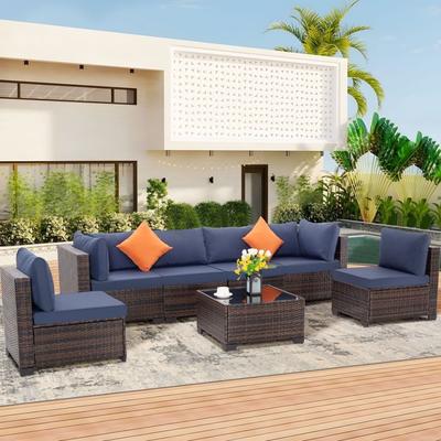 7-Piece Wicker Patio Conversation Set with Cushions,6 Sofas, 1 Table