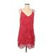 Express Cocktail Dress - Shift V Neck Sleeveless: Red Solid Dresses - Women's Size Medium