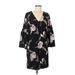 White House Black Market Cocktail Dress - Shift V-Neck 3/4 sleeves: Black Floral Dresses - Women's Size 6