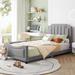 Upholstered Twin Daybed Frame for Kids, Velvet Twin Platform Bed with Classic Stripe Shaped Headboard, Wood Twin Sofa Bed