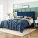 Full Bed Frame, Velvet Upholstered Platform Bed with Vertical Channel Tufted Headboard, Mattress Foundation with Wooden Slats