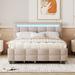 Queen Linen Fabric Upholstered Platform Bed with LED Frame, Storage Bed with Twin XL Size Trundle & 2 Drawers, Beige