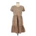 24/7 Maurices Casual Dress - Mini Scoop Neck Short sleeves: Brown Leopard Print Dresses - Women's Size Medium