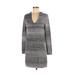 Max Studio Casual Dress - Sweater Dress V Neck Long sleeves: Gray Marled Dresses - Women's Size Medium