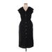 Zara Casual Dress - Shirtdress V-Neck Short sleeves: Black Solid Dresses - Women's Size X-Large