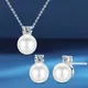 D Color Moissanite Pearl Jewelry Sets for Women 4mm Moissanite Diamond Pendant Necklace Earrings