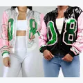 Sleeve Pink Green 08 Letter Casual Sequin Bling Women Number 08 Sorority Sequin Jersey Sequin