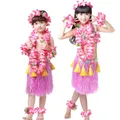 40cm Girls Boy Kids Children Hawaiian Costume Set Bra Grass Hula Skirt Necklace Flower Leis Anklets