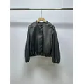 2023 Winter B*C New Fashion Genuine Leather Jacket Women Black Loose Short Coat Single Breasted