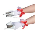 Lolita Kawaii Girl Cosplay Embroidered Hearts Ruffle Anklet with Satin Bow Lace Sheer Short ankle