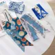 Summer French Retro Blue Tied Hair Small Floral Long Silk Scarf Headband Braided Hair Chiffon Thin