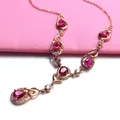 585 Purple Gold Plated 14K Rose Inlaid Water Drop Ruby Pendant new in Chain Necklace Luxury Wedding