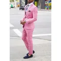 2024 Men Suit Latest Coat Pant Design Hot Pink Slim Fit Skinny Casual Wedding Suits 2