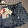 Sanrio Hello Kitty Gothic Design Mini gonna di jeans estate nuova gonna di jeans a vita alta a vita