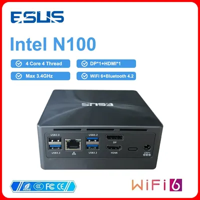 ESUS-Mini PC Gamer N100 Intel 16 Go 512 Go 8 Go 256 Go Windows 10 WiFi 6 1000M Ordinateur de