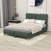Charlton Home® Edington Upholstered Platform Bed w/ Tufted Headboard & Slats Faux leather in Green/Black | 39 H x 56 W x 77 D in | Wayfair
