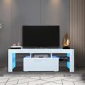 Orren Ellis TV Stand w/ LED RGB Lights, Modern Entertainment Center Media Console Table Gaming, 55" w/Drawer Wood in Blue | Wayfair