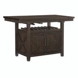 Gracie Oaks Rectangular Counter Height Table 1pc w/ Storage Cabinet Butterfly Leaf Wine Rack Wood in Brown | Wayfair