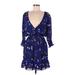Parker Casual Dress - Mini V-Neck 3/4 sleeves: Blue Dresses - Women's Size Medium