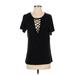 Socialite Short Sleeve Top Black Print Plunge Tops - Women's Size Small