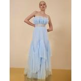 Women's Jeanne Strapless Tulle Gown in Xenon Blue / 6 | BCBGMAXAZRIA