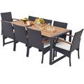 Costway 9 Pieces Patio Rattan Dining Set with Acacia Wood Table for Backyard, Garden-Wood Handrail