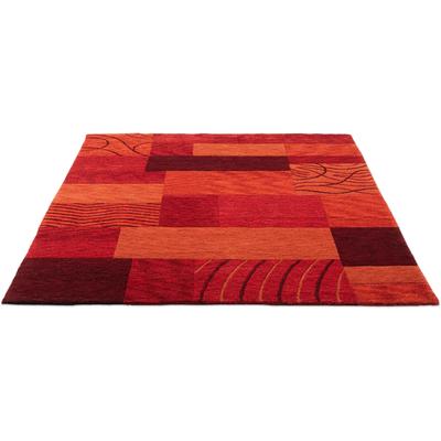 Wollteppich THEKO "Royal Domas 4028", rot, B:90cm H:14mm L:160cm, Schurwolle, Teppiche, Kurzflor, reine Wolle, handgetuftet, modernes Patchwork Design Image