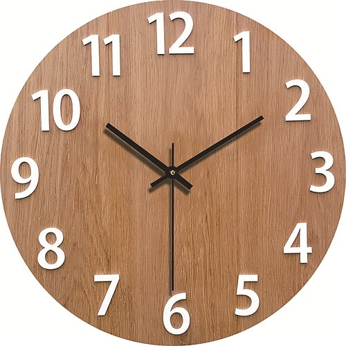 Wanduhr, schlichtes, modernes Design, Holzuhren für Schlafzimmer, Holzwanduhr, Heimdekoration, geräuschlos, digital, große Wanduhr, Küche, Massivholz-Wanduhr, stumme Uhr, Wohnzimmer, Heimbüro, Quarz, 30 cm Image