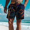 Herren-Boardshorts mit Totenkopf-Aufdruck, Hawaii-Shorts, Badehose, Kordelzug mit Netzfutter, elastischer Bund, bequem, atmungsaktiv, Urlaubs-Shorts