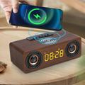 Oneshit Bluetooth Audio in Clearance Wireless Charging Wooden Retro Alarm Clock Bluetooth Speaker Wireless Charging 10W Mobile Phone Computer Audio