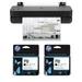 DesignJet T210 Large Format Printer 24 Color Inkjet Plotter Wireless Bundle with 2x HP 712 38ml Black Ink Cartridges