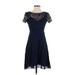 Nanette Lepore Casual Dress - A-Line Crew Neck Short sleeves: Blue Print Dresses - Women's Size 0