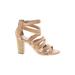 Universal Thread Heels: Strappy Chunky Heel Boho Chic Tan Solid Shoes - Women's Size 6 - Open Toe