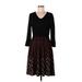 New Directions Casual Dress - Sweater Dress: Black Fair Isle Dresses - Women's Size Large