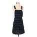 Allegra K Casual Dress - A-Line Square Sleeveless: Black Grid Dresses - Women's Size Small