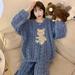 Sanrio Hello Kitty Embroidery Women s Sleepwears Cute Cartoon Autumn Winter Flannel Thickened Pajama Sets Homewear Birthday Gift