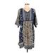 Coldwater Creek Casual Dress - Shift V-Neck 3/4 sleeves: Blue Print Dresses - Women's Size Medium - Paisley Wash