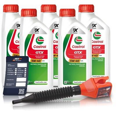 Castrol 5x 1 L GTX 5W-40 A3/B4 + Ölwechsel-Anhänger + Einfülltrichter [Hersteller-Nr. 15F686] Image
