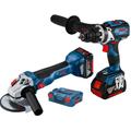 Pack 2 outils 18 V (GSR 18V-110 + GWS 18V-10) + 2 batteries 5 Ah + chargeur + coffret L-Boxx BOSCH