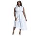 Plus Size Women's Asym Sleeveless Shirt Dress by ELOQUII in Soft Chambray Stripe White (Size 16)