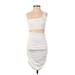 Shein Cocktail Dress - Bodycon One Shoulder Sleeveless: White Solid Dresses - Women's Size Small