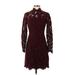 Betsey Johnson Cocktail Dress - Party Mock Long sleeves: Burgundy Solid Dresses - Women's Size 2