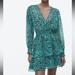 Zara Dresses | Nwot Xs Zara Green Blue Semi Sheer V Neck Mini Dress Size Xs | Color: Blue/Green | Size: Xs